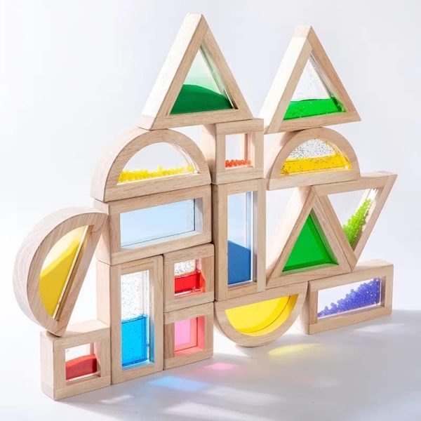 Large Wooden Building Blocks, 16 Pcs Rainbow Stacking Toys, Preschool Learning