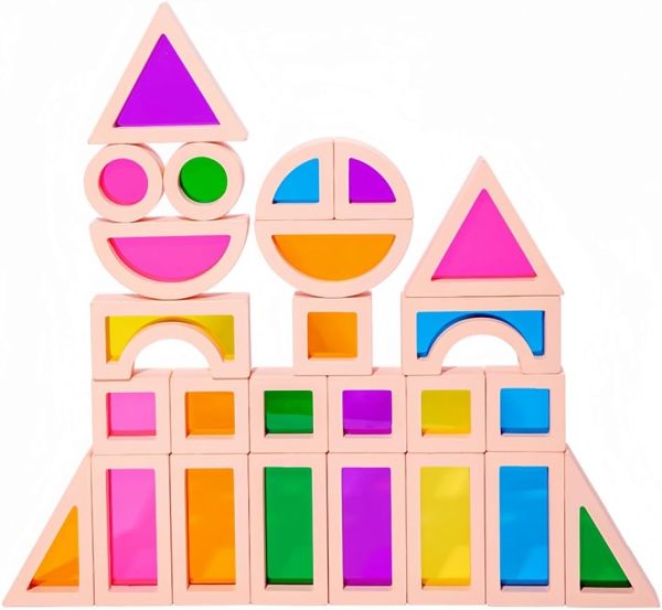 Rainbow Blocks, 25 PCS Acrylic Building Blocks, Stacking Sensory Toys, Preschool Learning