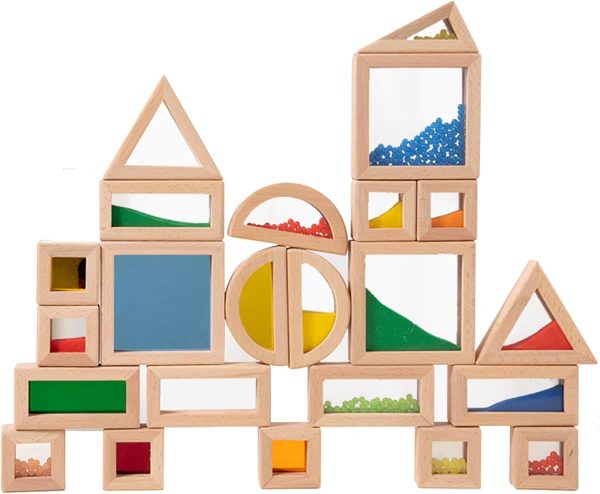 23 PCS Sensory Blocks, Large Montessori Wooden Building Blocks, Rainbow Stacking Toys