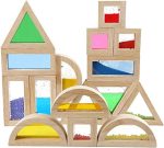 Large Wooden Building Blocks, 16 Pcs Rainbow Stacking Toys, Preschool Learning