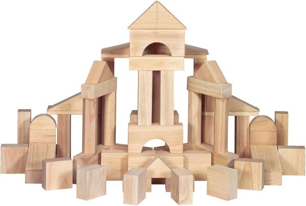 Standard Unit Solid-Wood Building Blocks, 60-Piece Set with Wooden Storage Tray, Preschool Learning