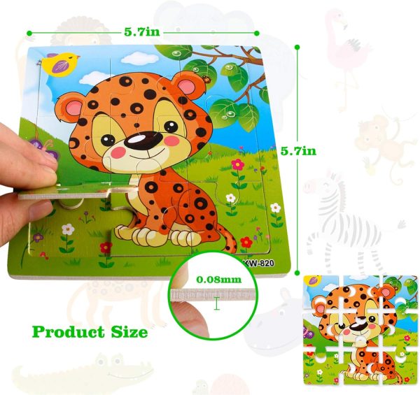 Wooden Puzzles for Toddlers 2-5 Years Old(Set of 6), 9 Pieces Preschool Educational and Learning Animal Jigsaw Puzzle Toy Gift Set for Boys and Girls