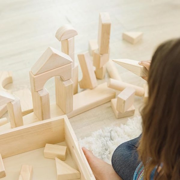 Standard Unit Solid-Wood Building Blocks, 60-Piece Set with Wooden Storage Tray, Preschool Learning