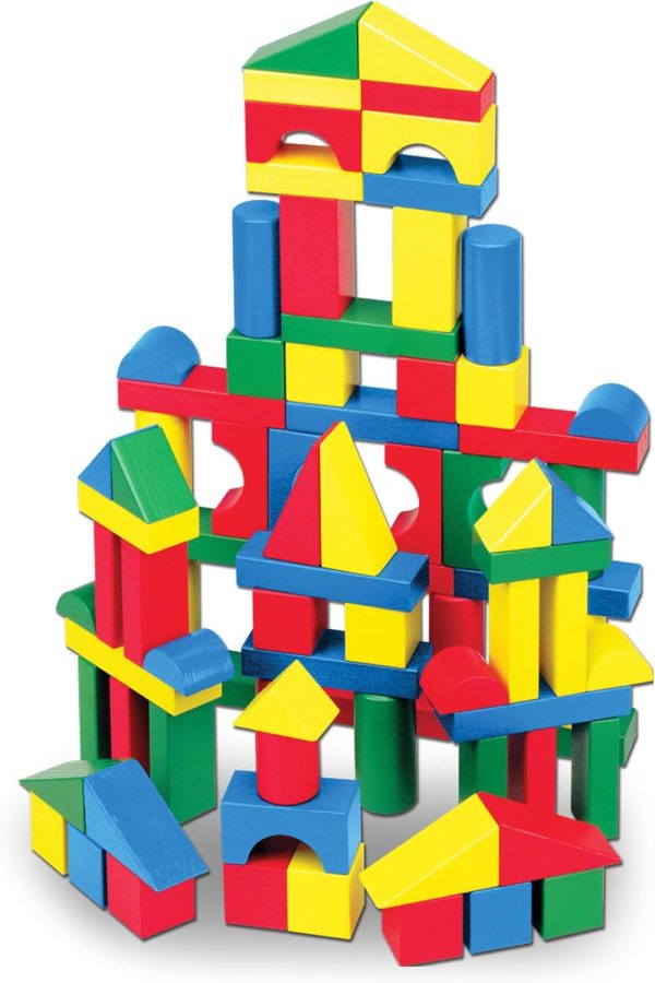 Wooden Building Blocks, 100-Piece Set, Sorting & Stacking Toys in 4 Colors and 9 Shapes