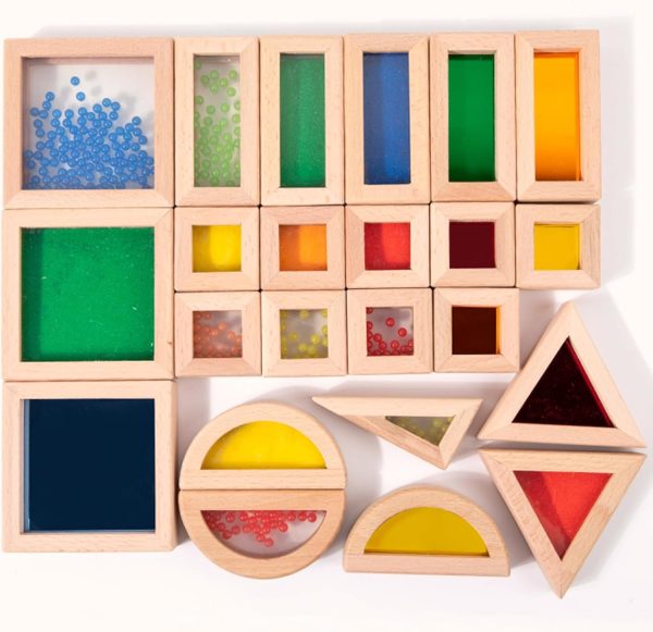 23 PCS Sensory Blocks, Large Montessori Wooden Building Blocks, Rainbow Stacking Toys