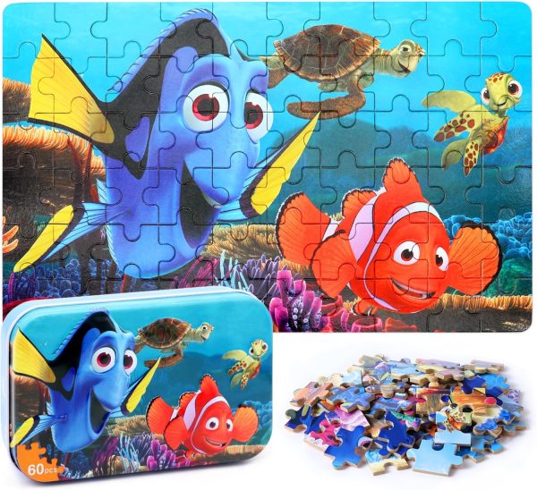 Ocean Puzzles for Kids Ages 4-8,Underwater World 60 Piece Puzzles for Kids Ages 3-5,Children Jigsaw Puzzles Kids Puzzles in a Metal Box,Educational Learning Puzzle Toys for Girls and Boys
